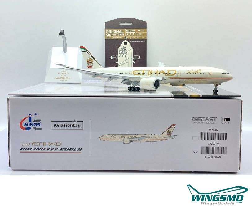 JC Wings Etihad Airways Boeing 777-200LR A6-LRB Flaps Down Version + Aviationtag XX20317A