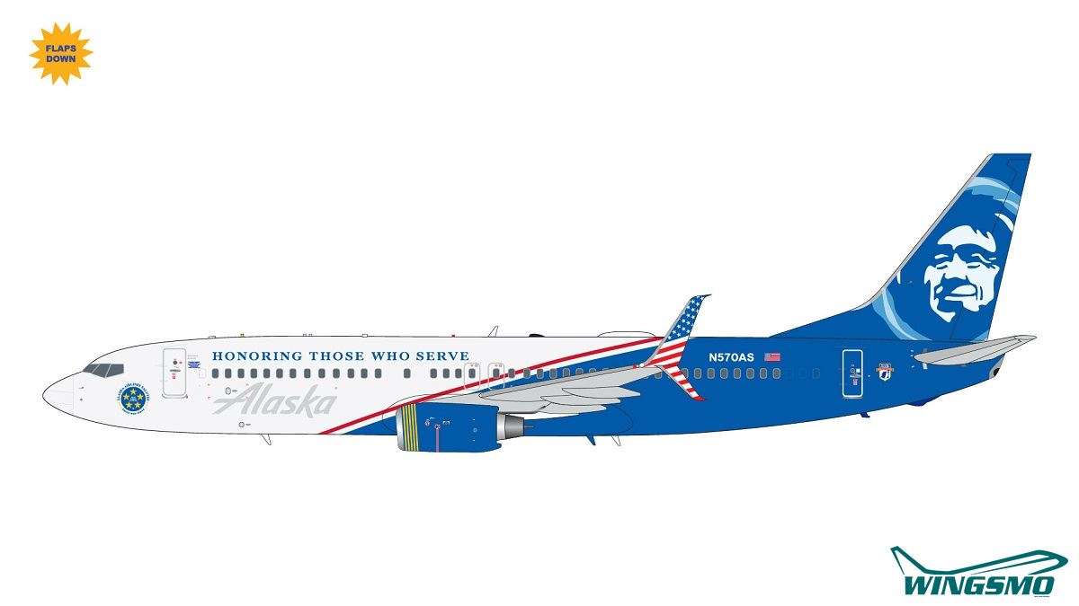GeminiJets Alaska Airlines Boeing 737-800S N570AS Flaps Down Version G2ASA1138F